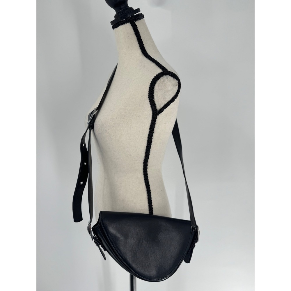 Madison West Crossbody‎ Women Small Black Asymmetrical Saddle Bag